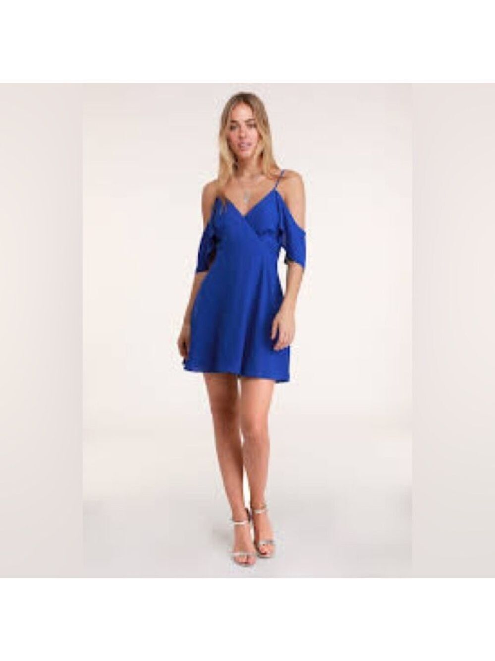 Lulus Royal Blue Cold-Shoulder Skater Dress Sz Small